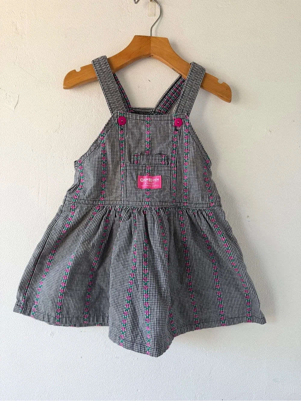 OshKosh B'gosh  rare carrousel Black Gingham Overall Dress VTG y2k
